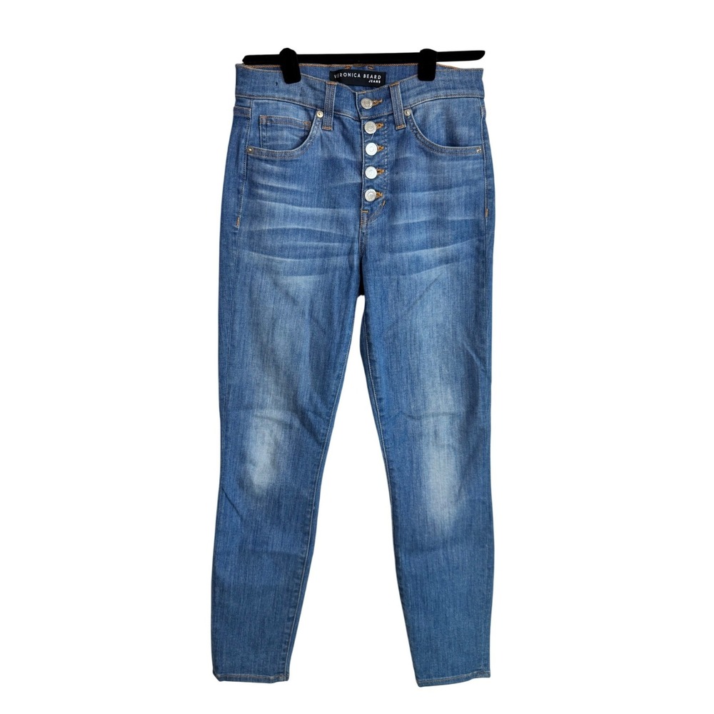Veronica Beard High Rise Skinny Blue Jeans 26 Sunrise Stretch Denim Button Fly